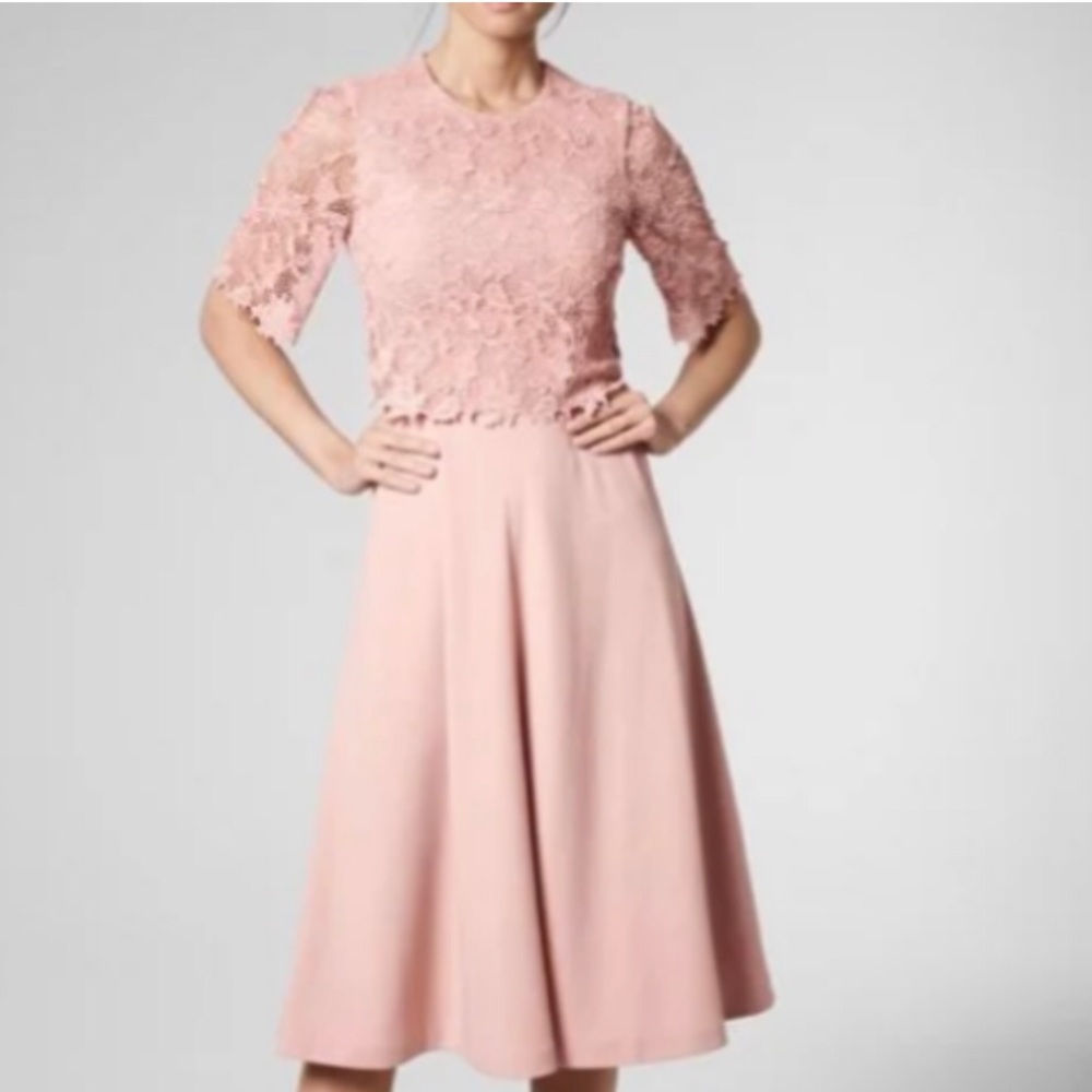 L.K. Bennett London Etta Blush Pink Floral Lace Dress Overlay Midi Size 8 Womens
